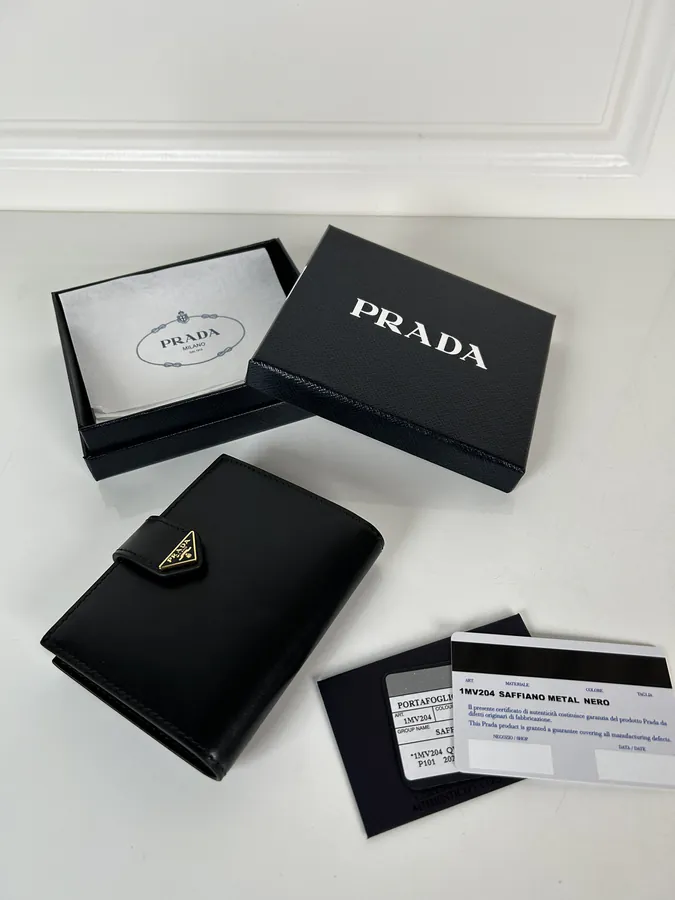 P Brand Latest Tri Logo Wallet in Top Grain Calfskin