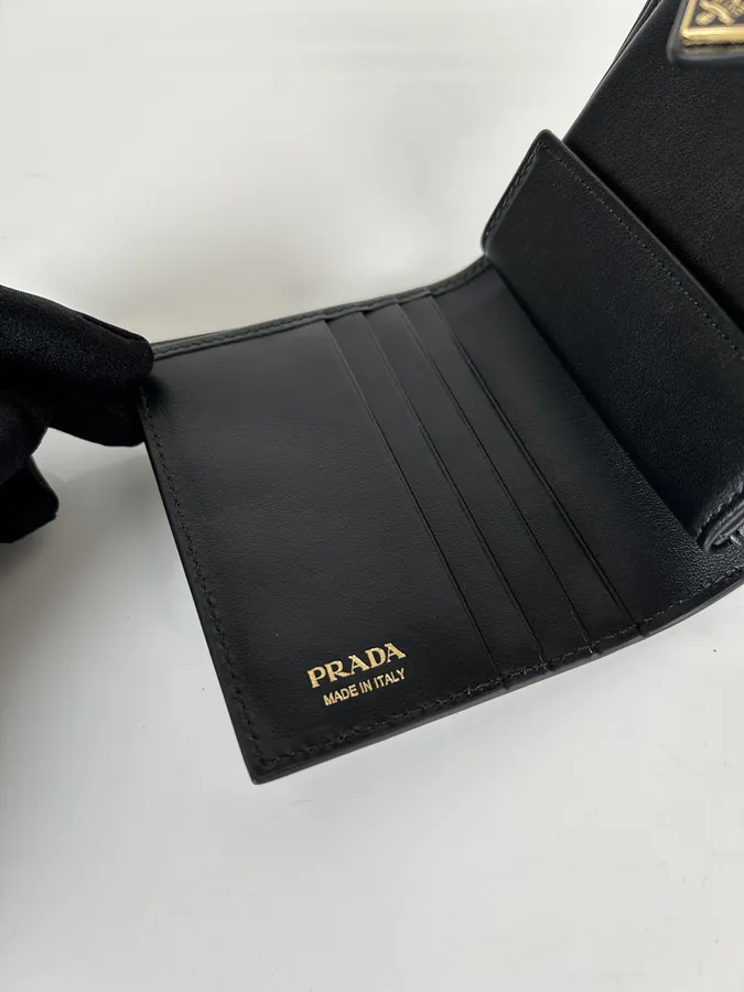 P Brand Latest Tri Logo Wallet in Top Grain Calfskin