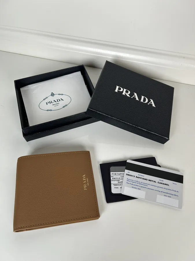 P Brand Caramel Fine Grained Leather Wallet