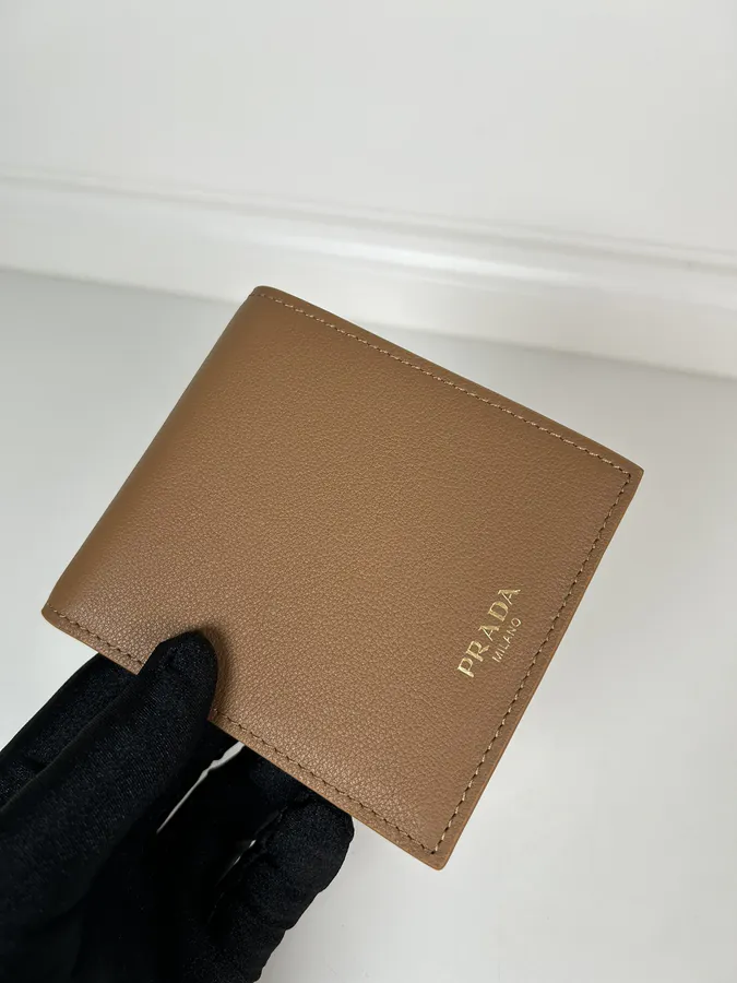 P Brand Caramel Fine Grained Leather Wallet