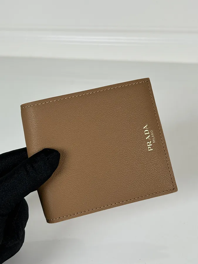 P Brand Caramel Fine Grained Leather Wallet