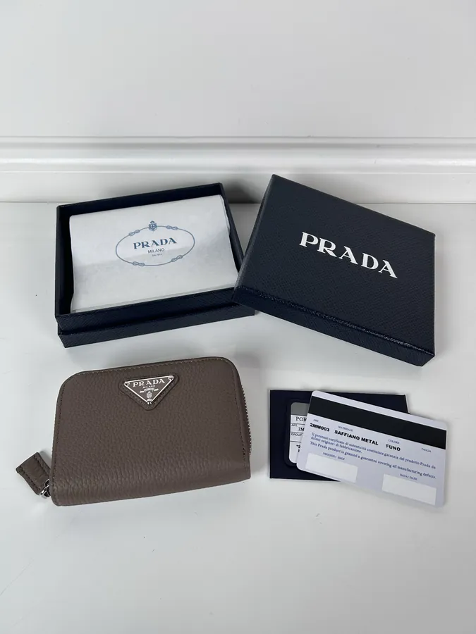 P Brand Grained Leather Wallet with Zip Design