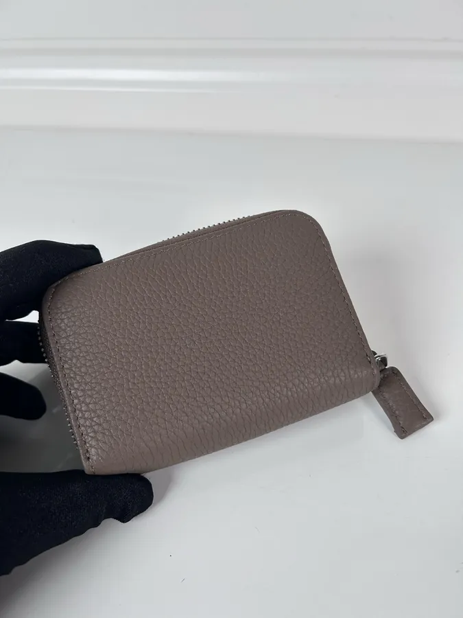 P Brand Grained Leather Wallet with Zip Design