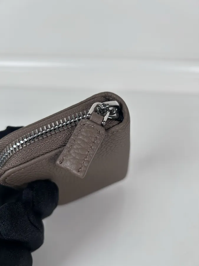 P Brand Grained Leather Wallet with Zip Design