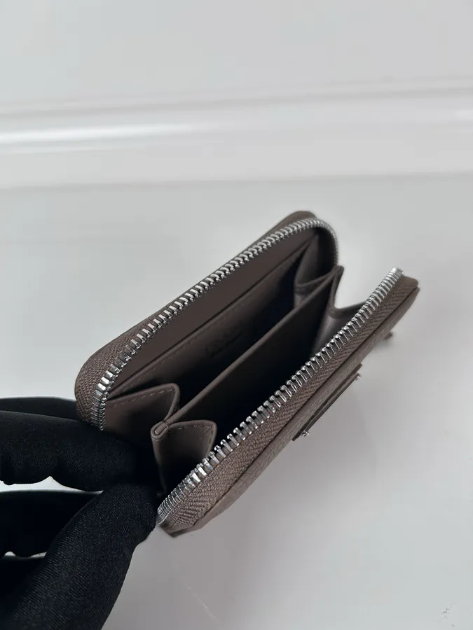 P Brand Grained Leather Wallet with Zip Design