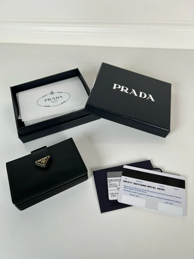 P House New Tri Logo Card Case, Saffiano Smooth Calfskin
