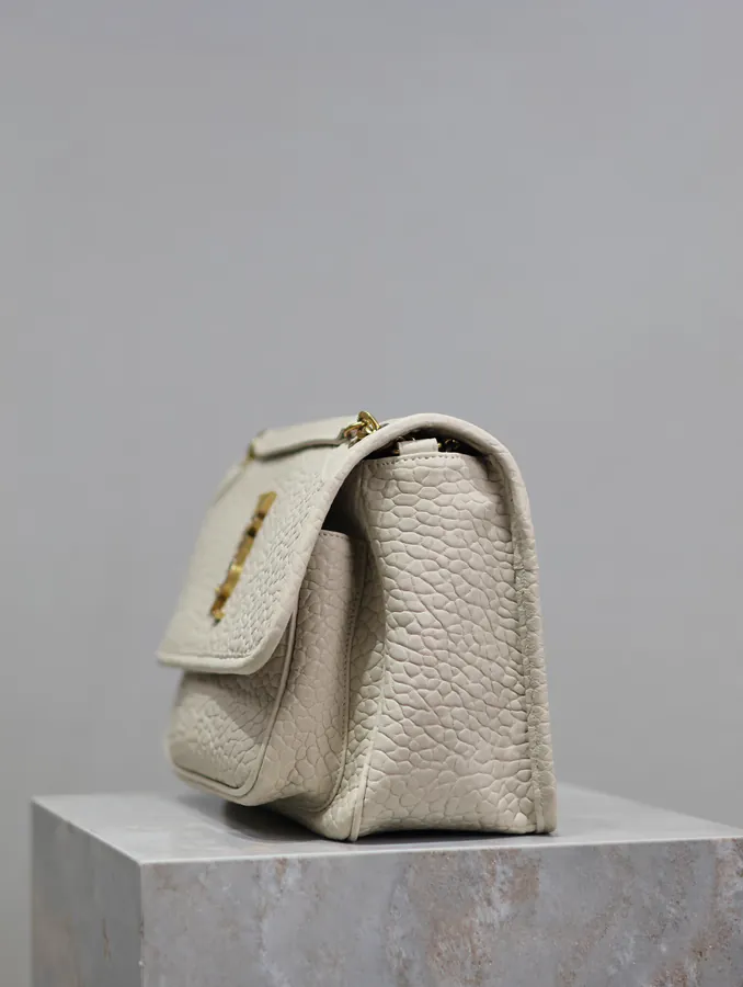 Niki Bucket Bag in White Grained Calfskin with Gold Hardware