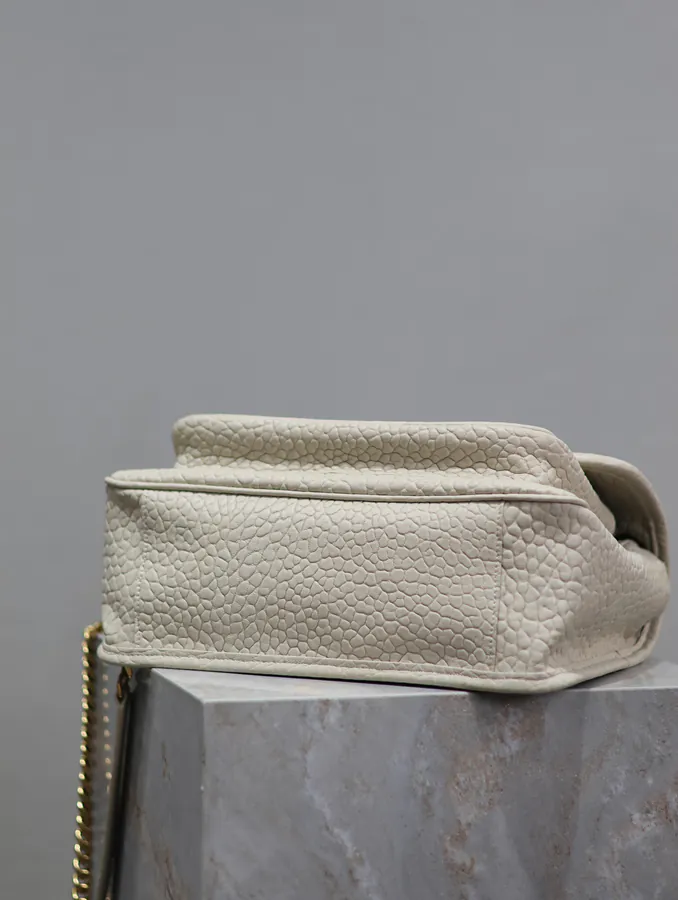 Niki Bucket Bag in White Grained Calfskin with Gold Hardware