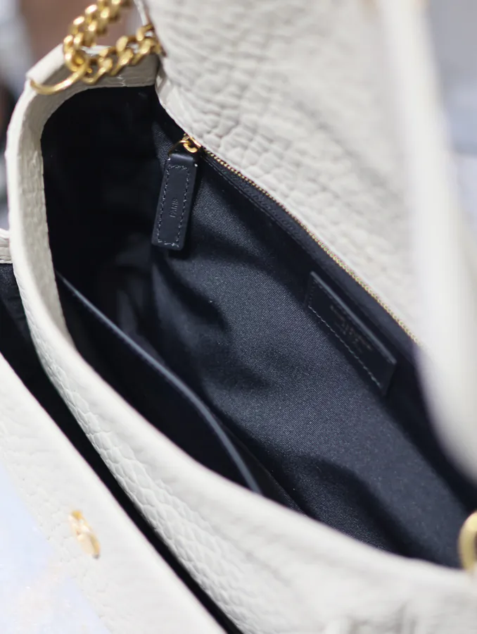 Niki Bucket Bag in White Grained Calfskin with Gold Hardware