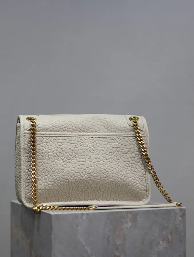 Niki Bucket Bag in White Grained Calfskin with Gold Hardware