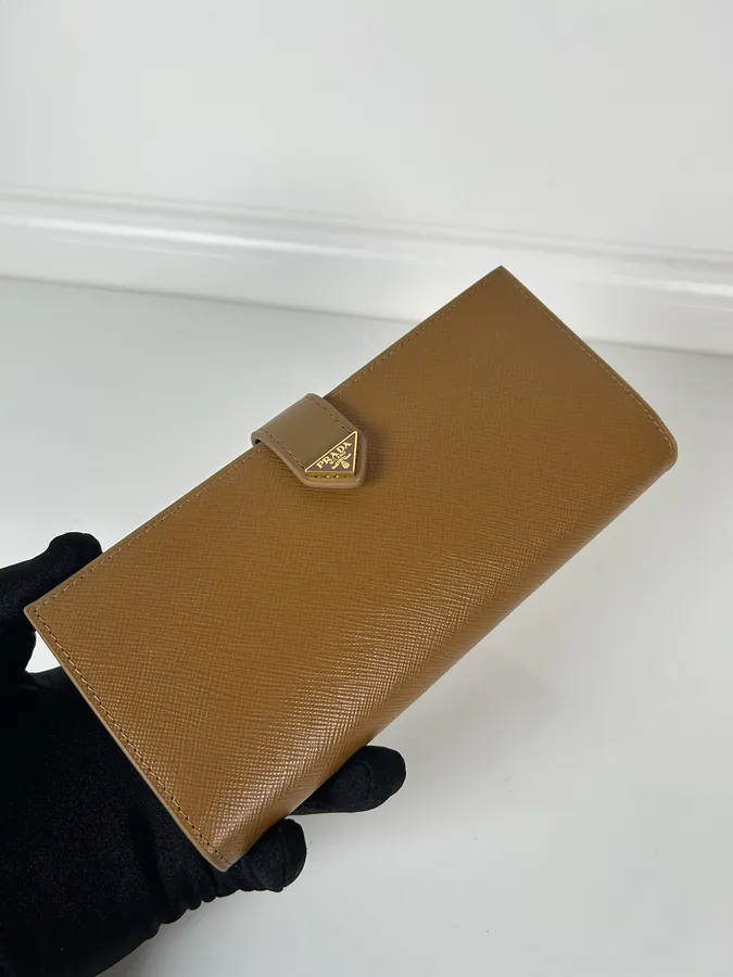P House Latest Triangular Logo Wallet, Saffiano Crosshatch Leather & Imported Calfskin