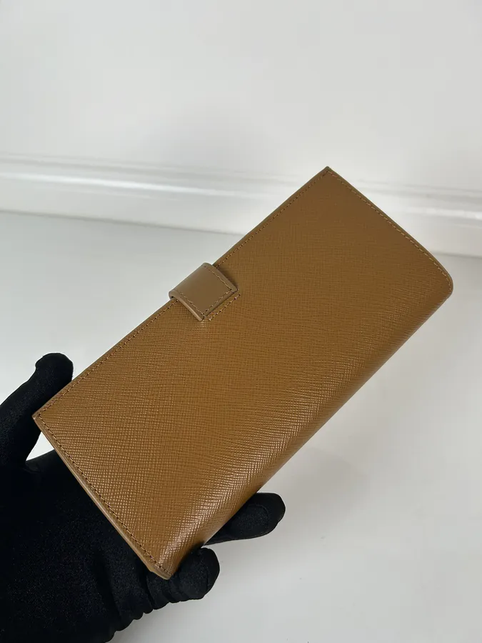 P House Latest Triangular Logo Wallet, Saffiano Crosshatch Leather & Imported Calfskin