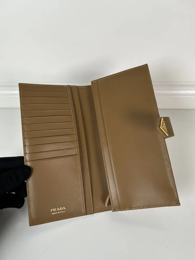 P House Latest Triangular Logo Wallet, Saffiano Crosshatch Leather & Imported Calfskin