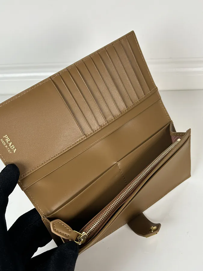 P House Latest Triangular Logo Wallet, Saffiano Crosshatch Leather & Imported Calfskin