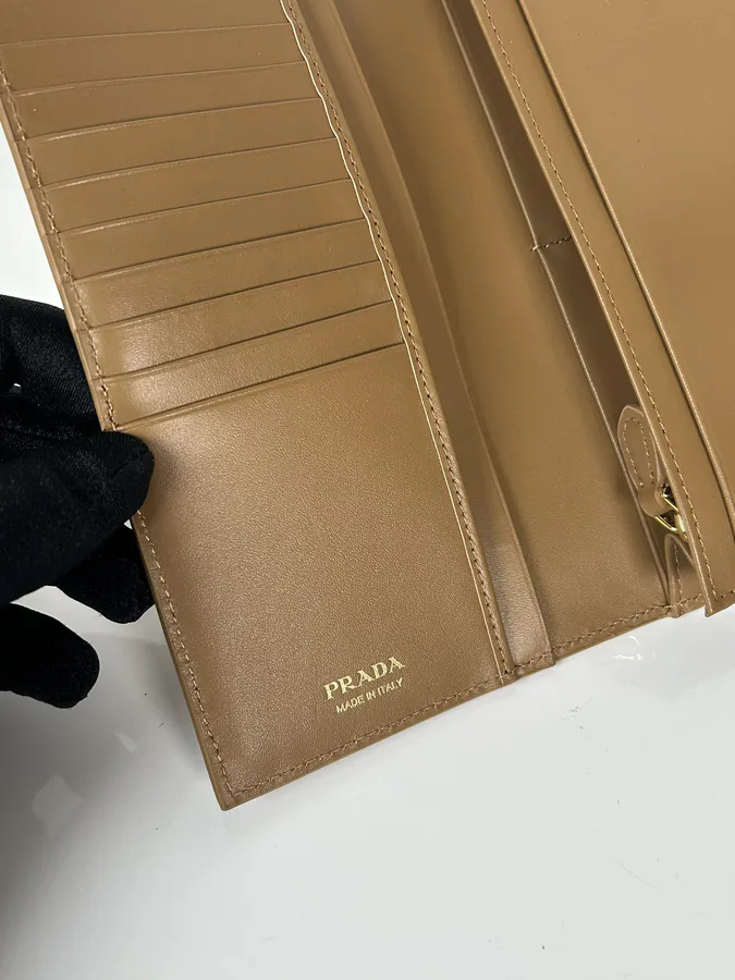 P House Latest Triangular Logo Wallet, Saffiano Crosshatch Leather & Imported Calfskin