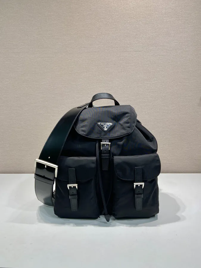 Re Nylon Double Shoulder Bag with Detachable Shine Strap