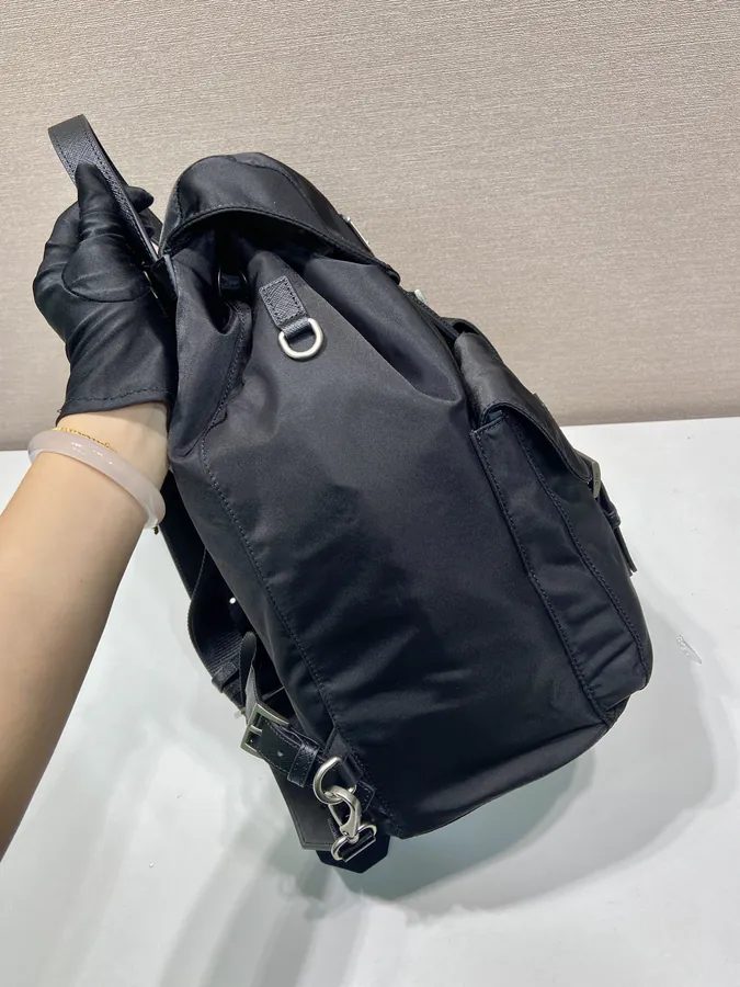 Re Nylon Double Shoulder Bag with Detachable Shine Strap