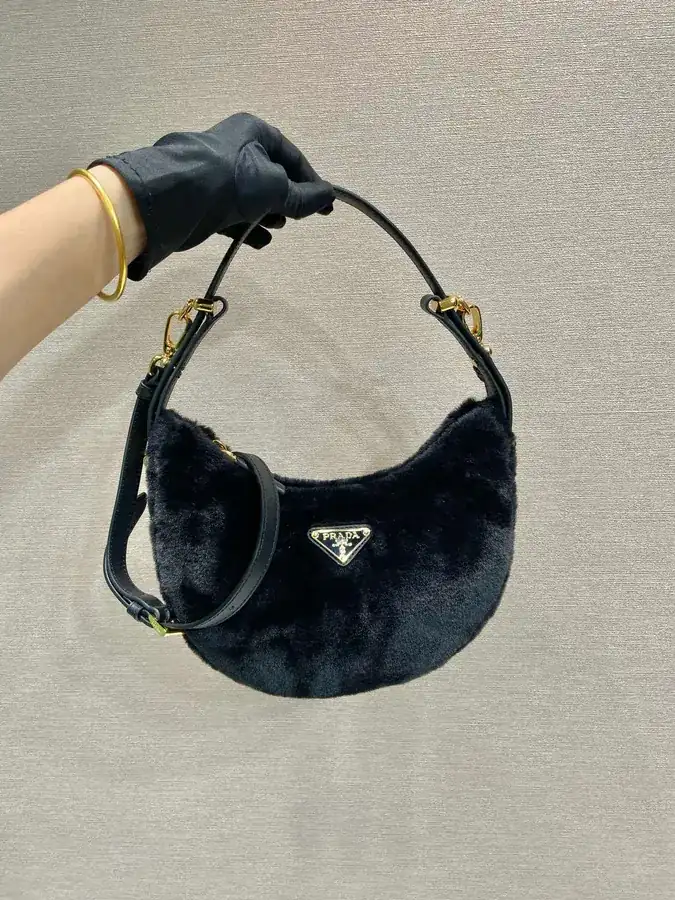 Moon Handbag with Wool and Calfskin Straps