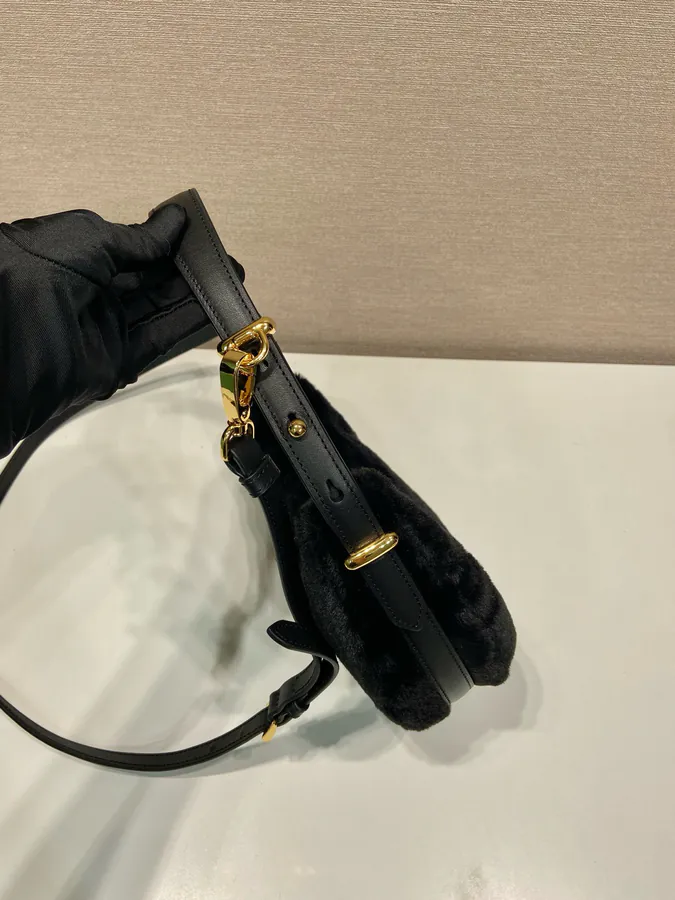 Moon Handbag with Wool and Calfskin Straps