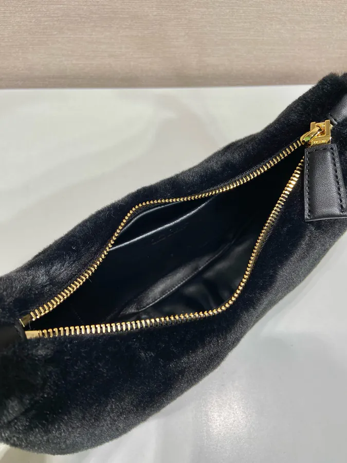 Moon Handbag with Wool and Calfskin Straps