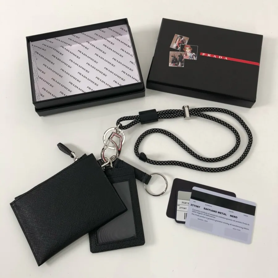 P Brand 3 in 1 Leather Key Holder and ID Organizer with Crosshatch Calfskin