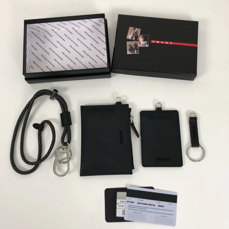 P Brand 3 in 1 Leather Key Holder and ID Organizer with Crosshatch Calfskin