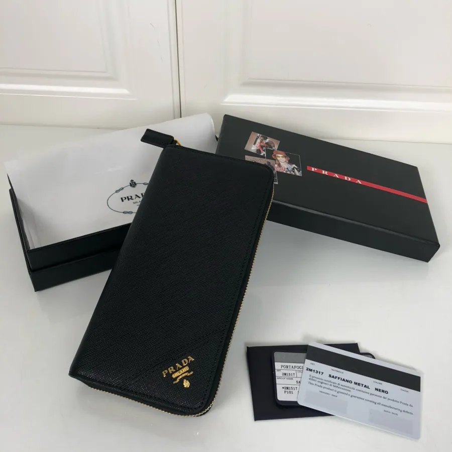 P Family Men's Wallet in Gold with Saffiano Crosshatch Calfskin