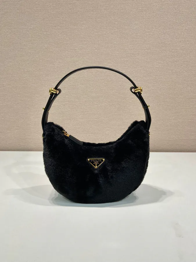 Moon Handbag with Wool and Calfskin Straps