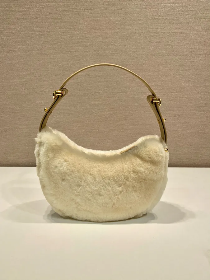 Moon Handbag with Wool and Calfskin