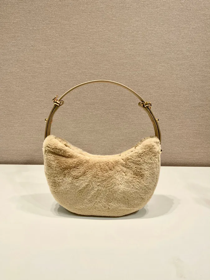 Moon Handbag with Wool and Calfskin