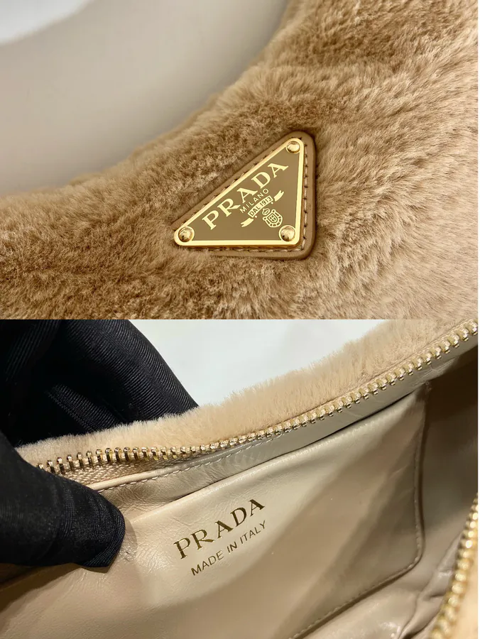 Moon Handbag with Wool and Calfskin