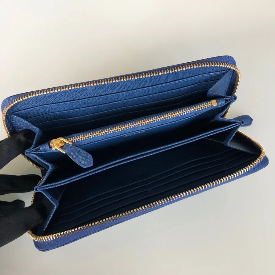 P House Crosshatch Wallet with Single Zipper, Navy Blue, 1ML506