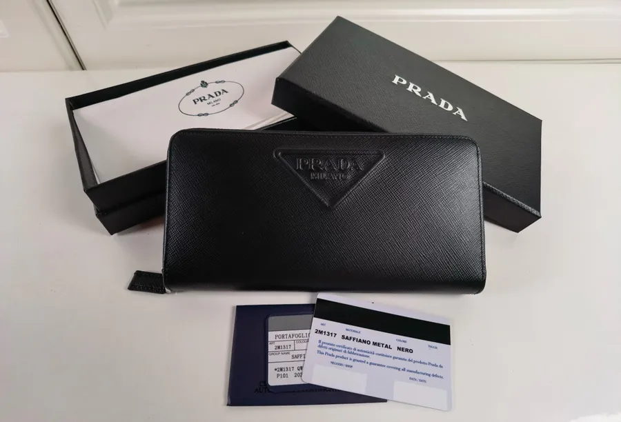 P Brand Men's Mini Black Cross Grain Calfskin Wallet