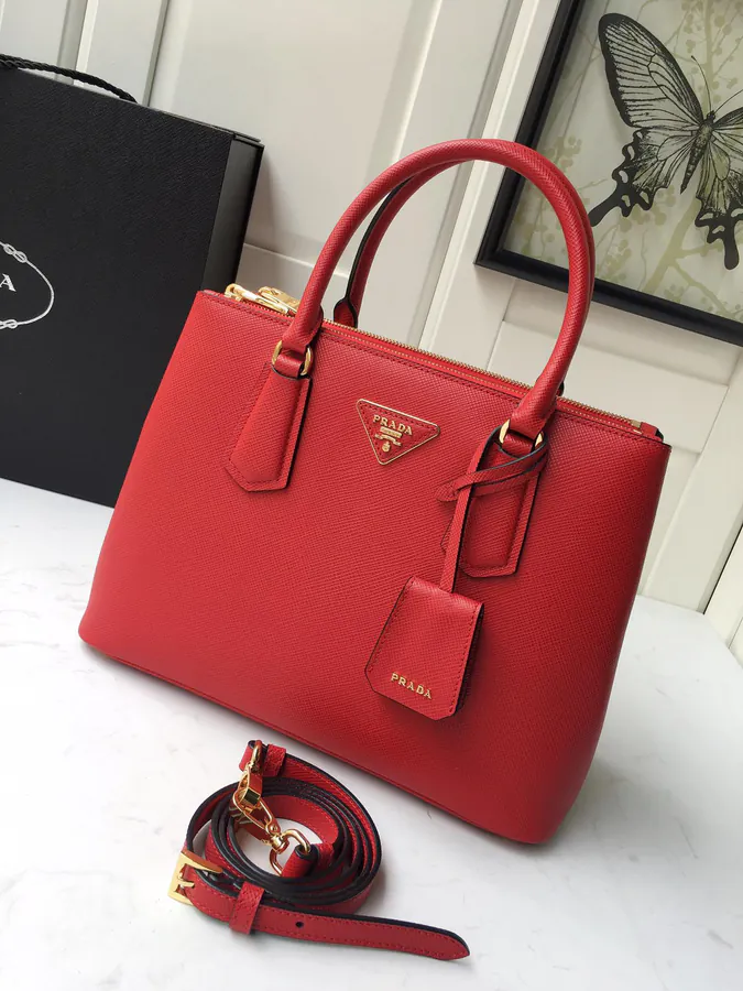 Galleria Handbag Classic Design, Double Leather Handles, Removable Adjustable Strap