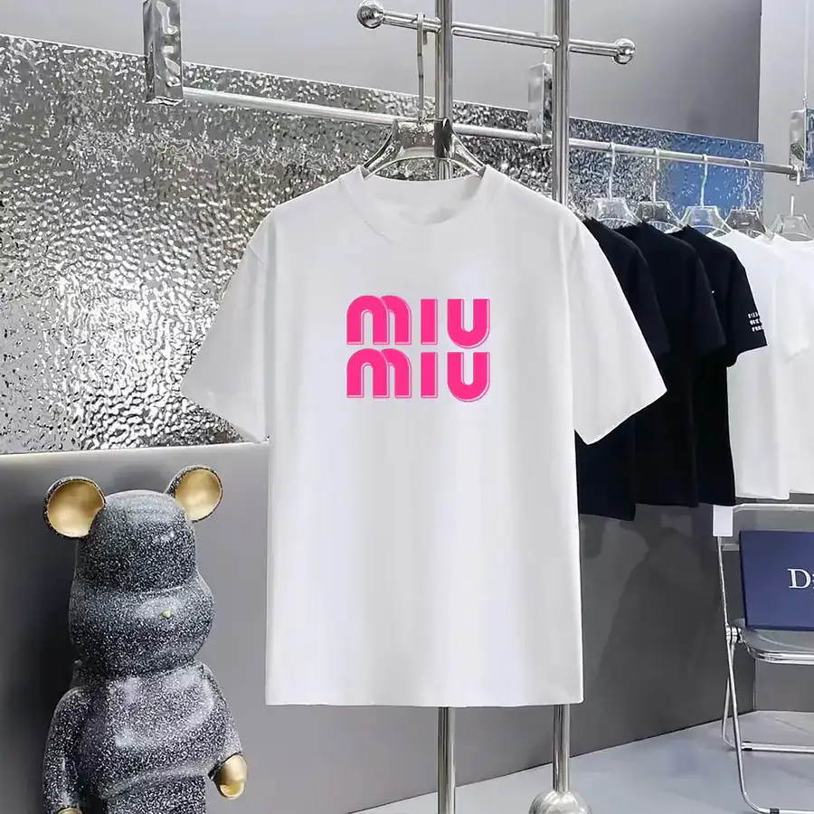 MiuMiu Print Round Neck Short Sleeve T shirt