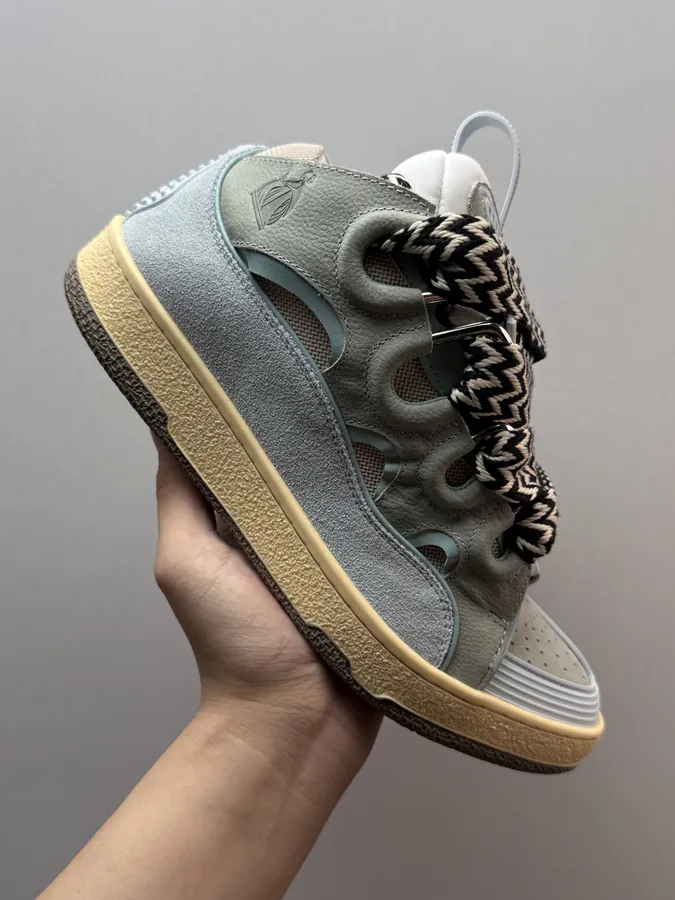Lanvin Curb Leather Sneakers in Light Blue
