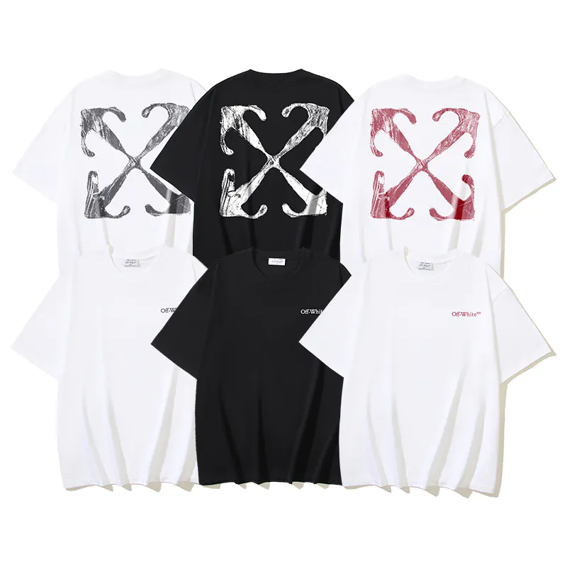 OFF WHITE Cotton Short Sleeve T Shirt with Arrow Logo Print