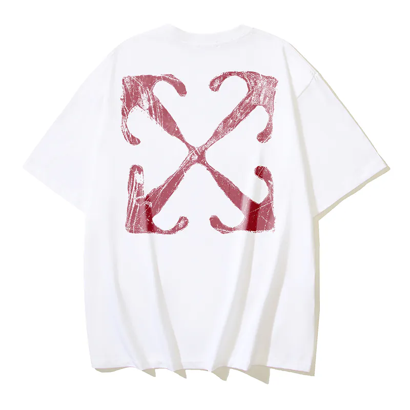 OFF WHITE Cotton Short Sleeve T Shirt with Arrow Logo Print