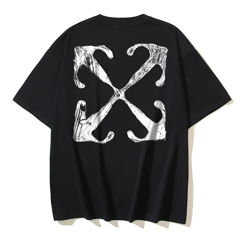OFF WHITE Cotton Short Sleeve T Shirt with Arrow Logo Print