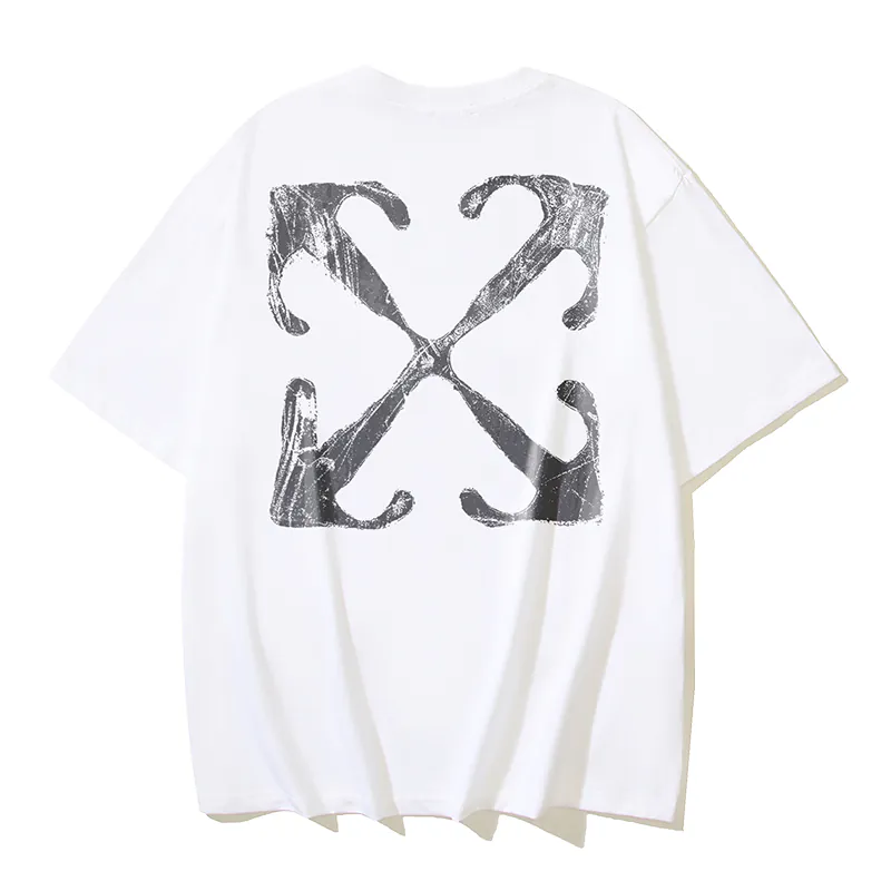 OFF WHITE Cotton Short Sleeve T Shirt with Arrow Logo Print