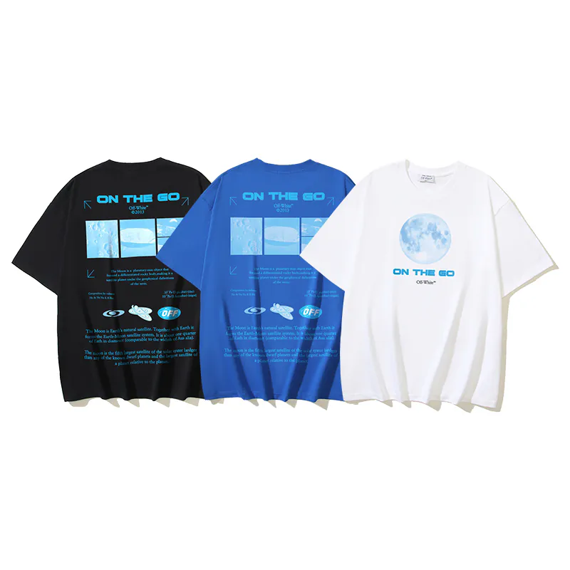 OFF WHITE On the Go Moon Print Short Sleeve T Shirt in Black, White, Blue