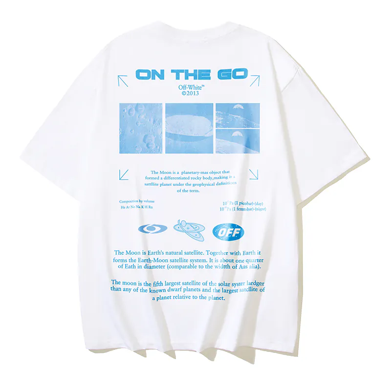 OFF WHITE On the Go Moon Print Short Sleeve T Shirt in Black, White, Blue