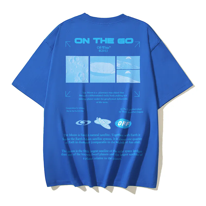 OFF WHITE On the Go Moon Print Short Sleeve T Shirt in Black, White, Blue