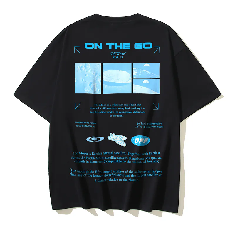 OFF WHITE On the Go Moon Print Short Sleeve T Shirt in Black, White, Blue