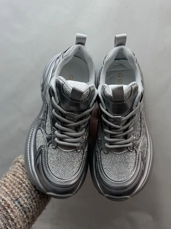 GG CC Dad Shoes in Silver and White