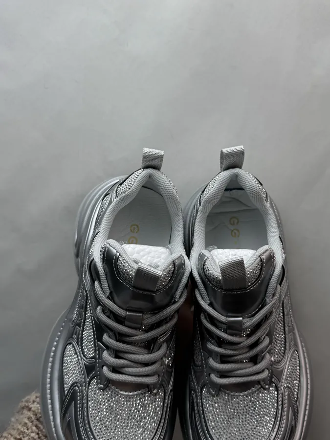 GG CC Dad Shoes in Silver and White