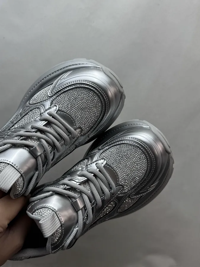 GG CC Dad Shoes in Silver and White