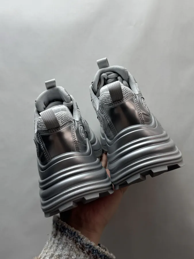 GG CC Dad Shoes in Silver and White