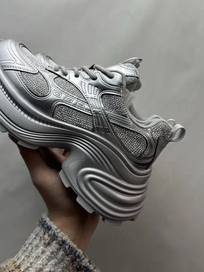 GG CC Dad Shoes in Silver and White