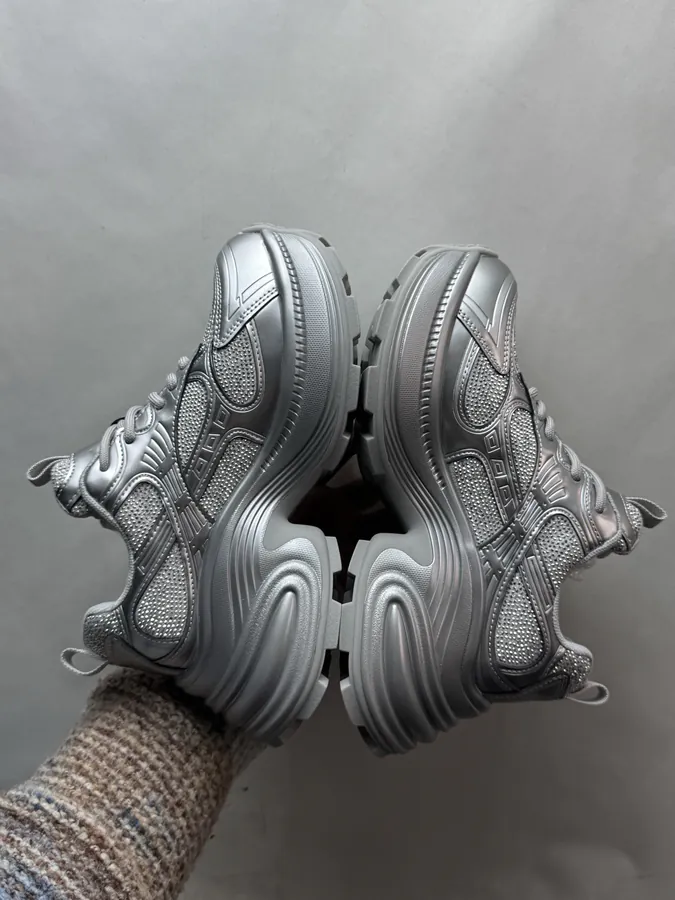 GG CC Dad Shoes in Silver and White